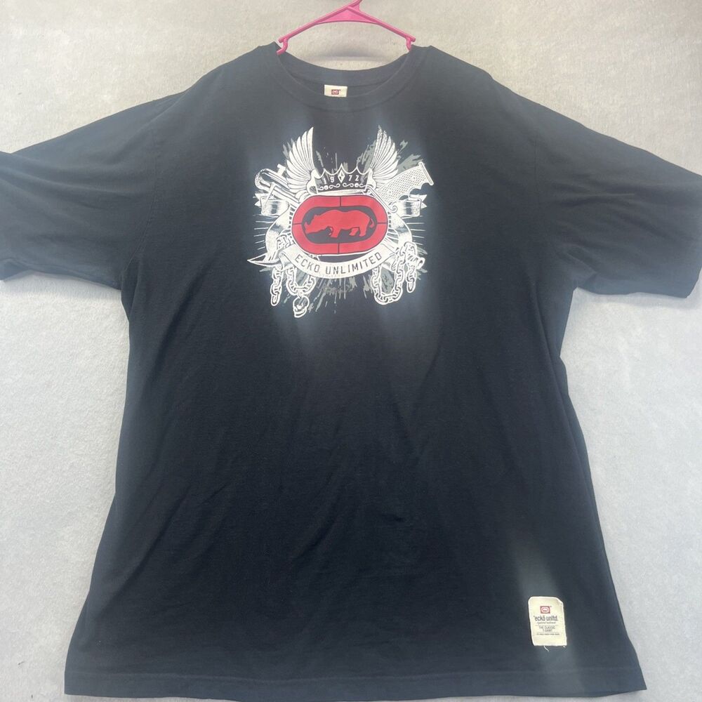 Ecko ULTD The Classic Tshirt Black 3XL Double Sided Skull Rhino Grunge Y2K